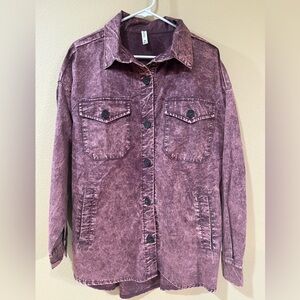 Women’s Shacket- Acid Wash Eggplant- Size Medium